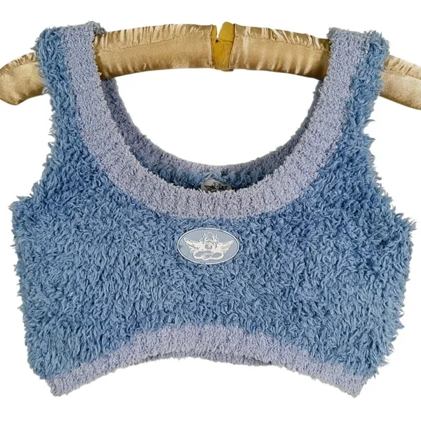 Y2K Boys Lie Bodhi Fleece Bralette Fuzzy Crop Top XS/S Blue Lounge Bratz Rave - Image 3