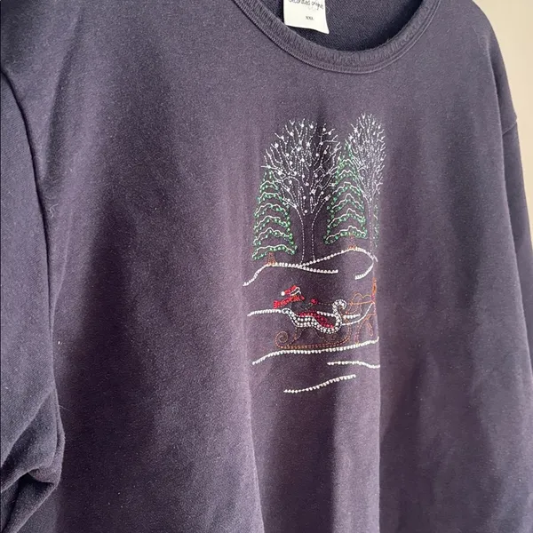 Decorated Originals Blue Holiday Sweatshirt Embroidered Bedazzled Design Sz XXL - Image 3