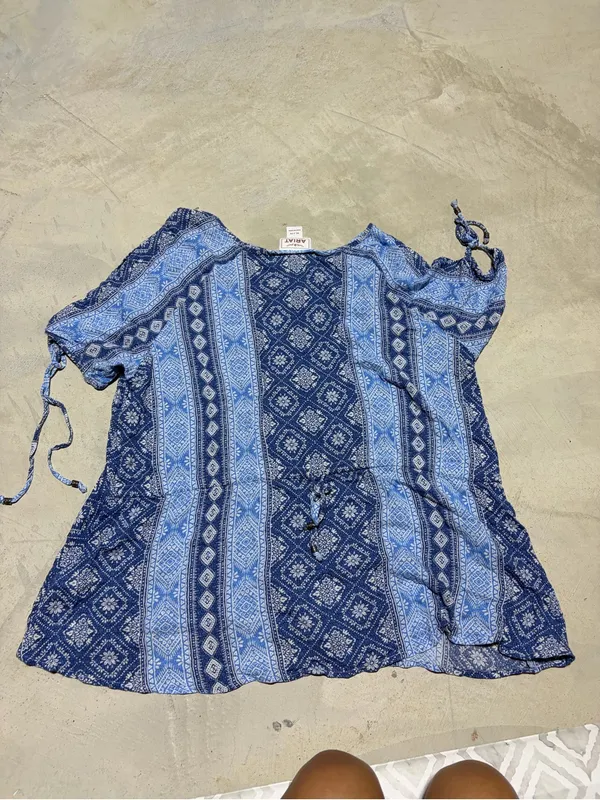 Ariat Blue Patterned Short Sleeve Top xl - Image 7
