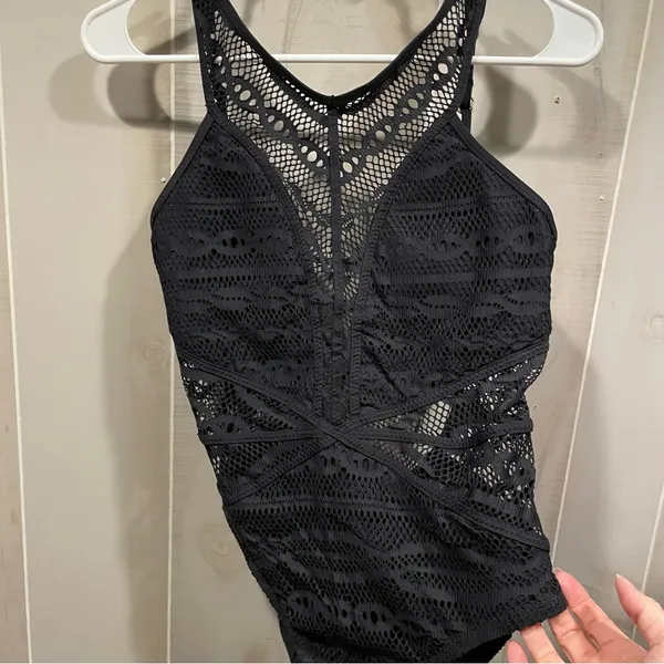 Sexy black lace overlay Becca tie back fairy whimsigoth swim suit beach pool - Image 10