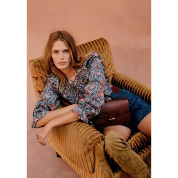 💕SEZANE💕 West Shirt Ranch Marine Multi-Color Paisley Floral Print FR 38 = US 6 - Image 6