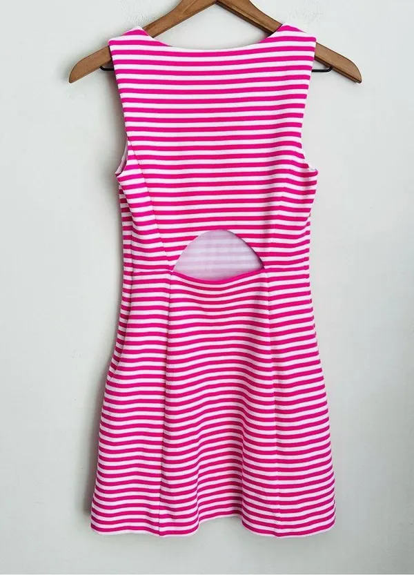 Whiting Hotty Pink Ottoman Stripe Cut Out Jersey Shift Dress XS - Image 3