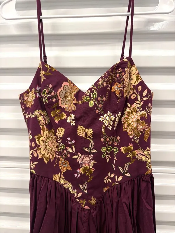 Hemant And Nandita Savi Maxi Dress Burgundy Floral Womens Size Small - Image 7