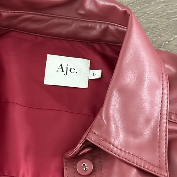 Aje Darci Burgundy Vegan Leather Shirt Jacket Fall Winter Size 6 - Image 7