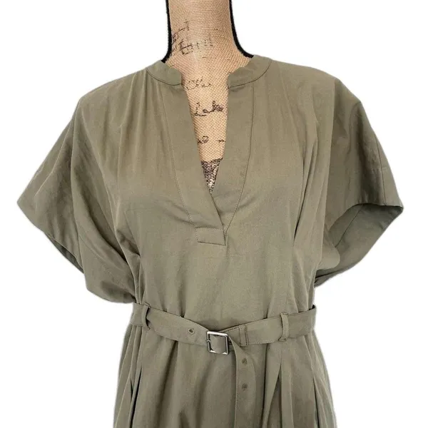 Zara‎ ZW Collection Belted Mini Dress Structured Khaki Green Utility Safari XL - Image 2