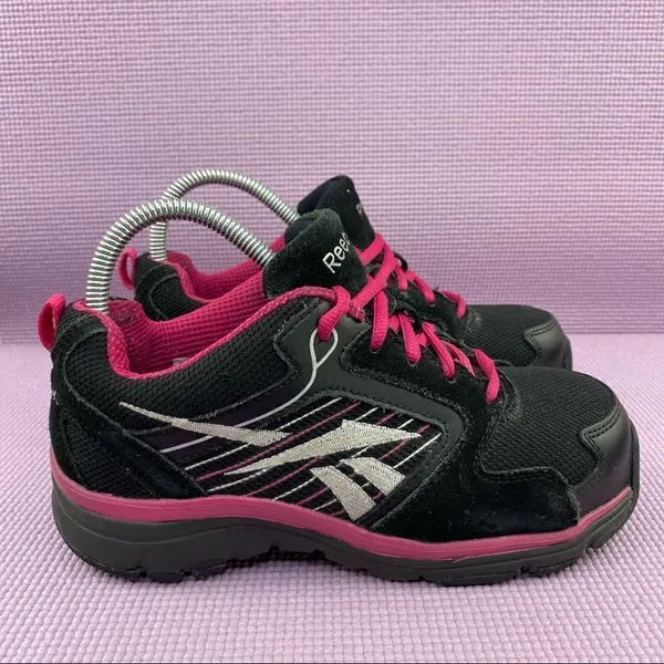 Reebok‎ RB454 Anomar Safety Work Shoes Sneakers Black Pink 6 - Image 2
