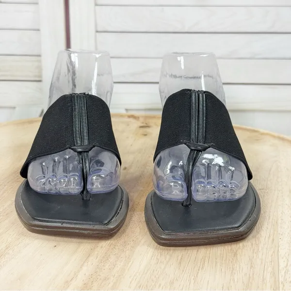 Ragg Elastic Strap Square Toe Slide‎ Thong Sandals Black Size 6 - Image 3