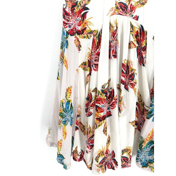 Free People Mini Dress Floral Two Tone S White Boho Tropical Strappy Sun Dress - Image 4