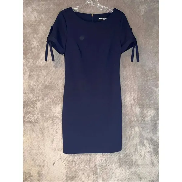 Karl Lagerfeld Navy Knee Length Short Sleeve Cocktail Dress Size 2 757 - Image 2