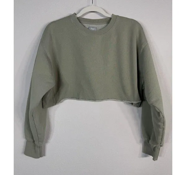 Aritzia TNA Cozy Fleece Boyfriend Cropped Pullover Sweatshirt Green Women’s Sz 2 - Image 5