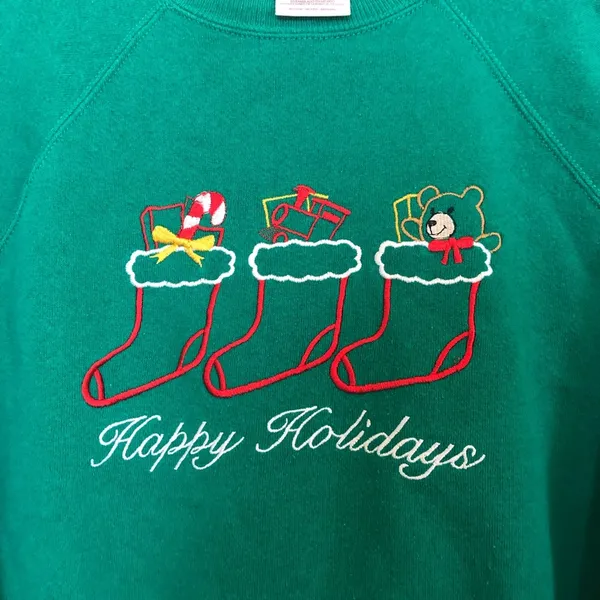 Vintage Green Happy Holidays Embroidered Sweatshirt - Image 3