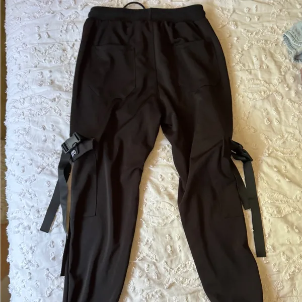 S BLACK CARGO JOGGERS WITH buckles and design - Image 4