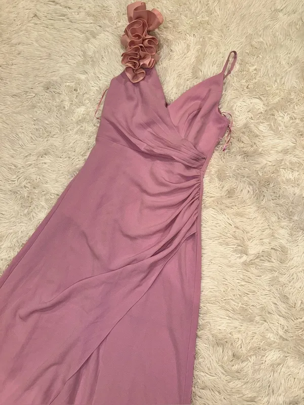 Dress The Population Camelia Ruffle-Shoulder V Neck Crepe Maxi Dress sz L - Image 5