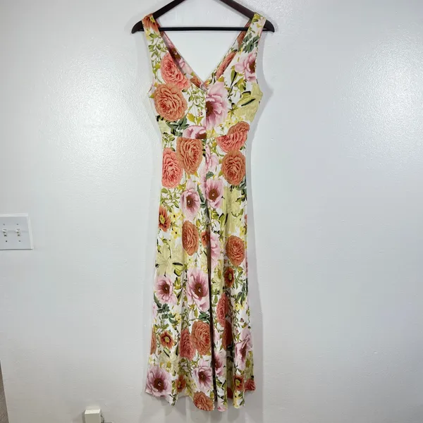 Paper‎ Heart Floral Maxi Dress Womens XS Linen Blend Sleeveless V Neck Summer - Image 4