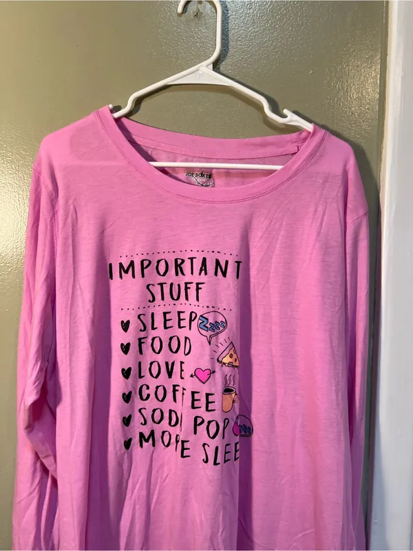 Joe Boxer Women’s Plus Size 2X Pajama Top Light Pink Long Sleeve Important Stuff - Image 3
