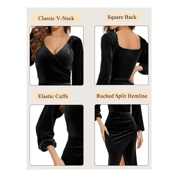 NEW Long Sleeve Ruched Velvet Wrap Cocktail Maxi Dress XL 12/14 - Image 6