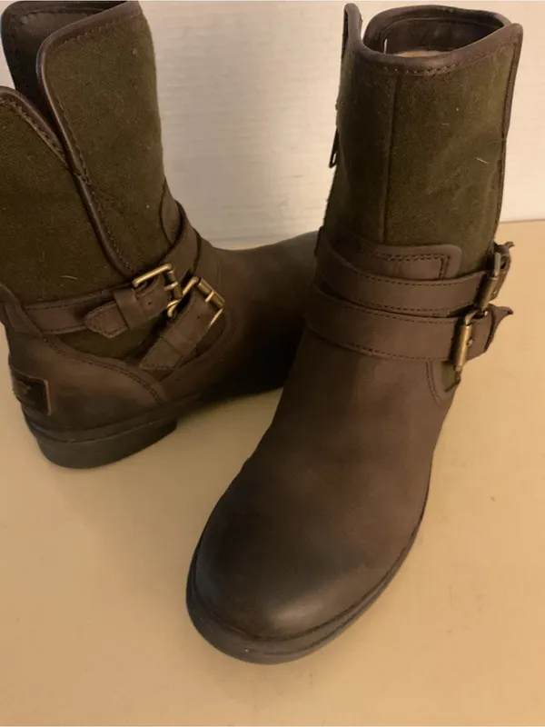 UGG women Brown Leather biker motorcycle Boots with Buckle Detail US 6 - Image 3