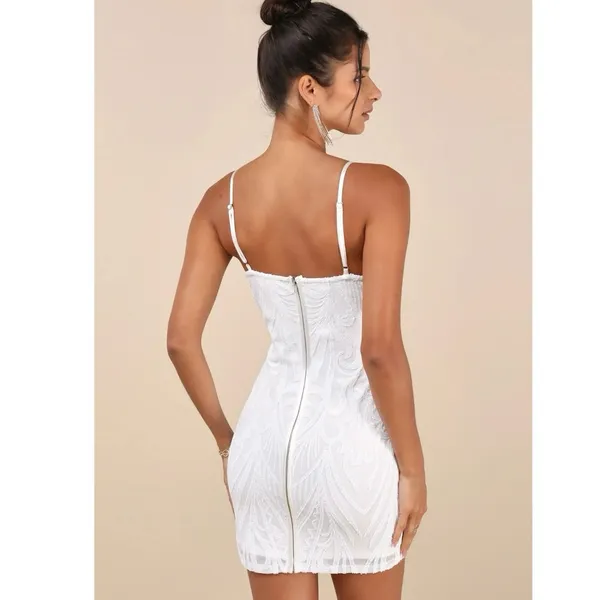 Lulus Aglow with Love Ivory Mesh Sequin Bustier Bodycon Mini Dress size Small - Image 4