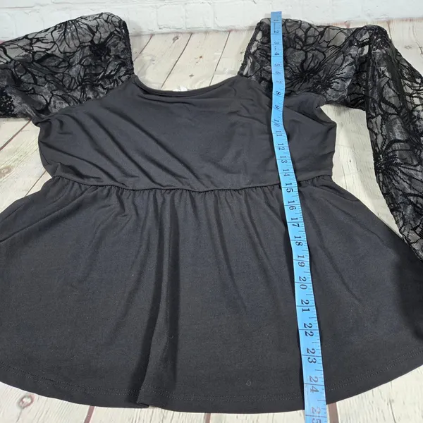 Maurices Black Velvet Burnout Sleeve Peplum‎ Top Square Neck Medium 203286Y - Image 8