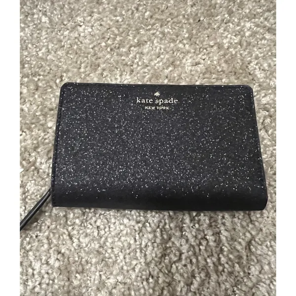 Kate Spade Joeley Glitter Medium Bi Fold Compartment Wallet Black NWT - Image 2