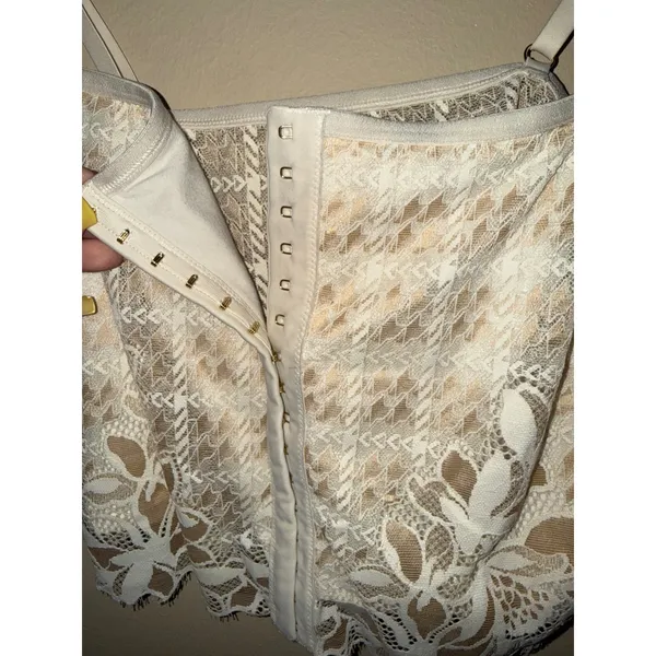 Aerie Real Good Lace Coquette Corset Crop Top‎ Cream Tan Floral Hook Eye L Fairy - Image 3