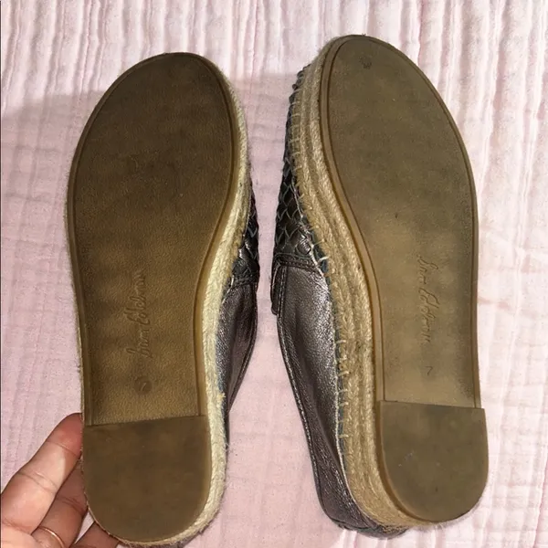 Sam Edelman Size 7 Metallic Silver Woven Slip-On Espadrilles - Image 9