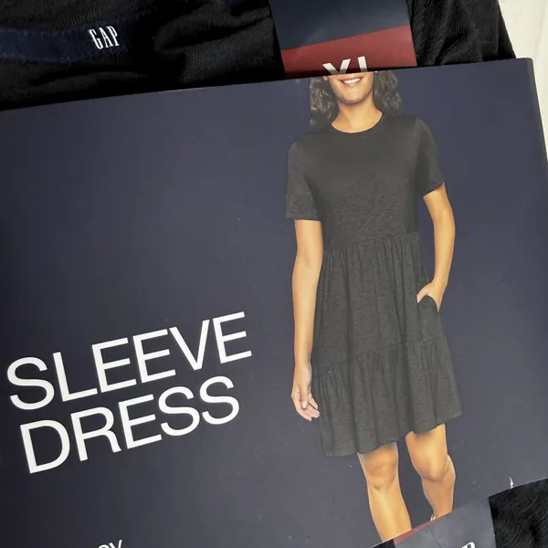 GAP Tiered Cotton Jersey T-Shirt Mini Dress Size XL Black Neutral Summer Party - Image 2