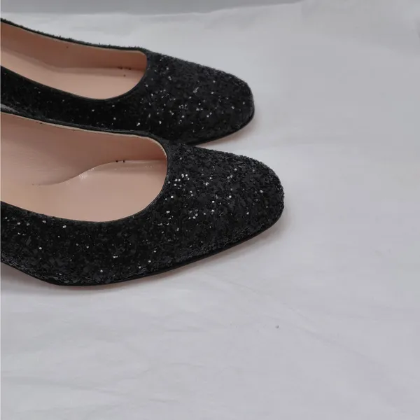 $238 Kate Spade Womens Heels Size 7M Black Glitter Pumps Wedding Party Holiday - Image 5