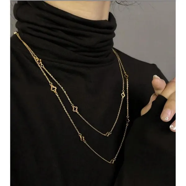 Gold Plated Floral clover necklace Stainless Steel women Jewelry 42” - Image 3