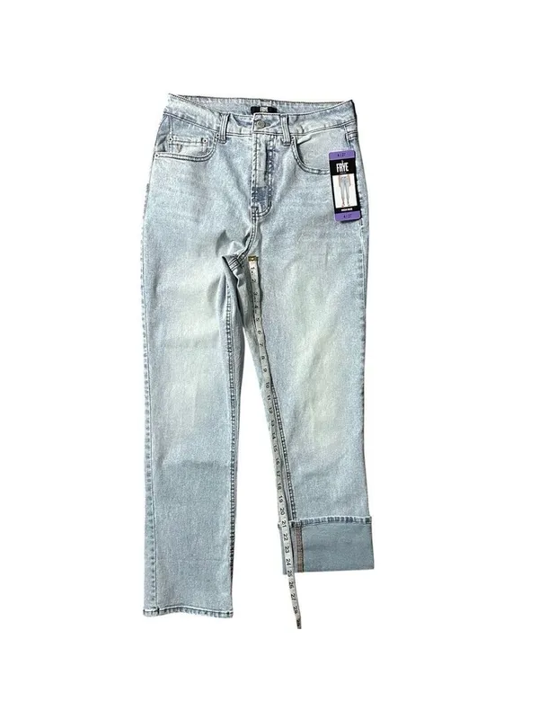 FRYE High Rise Straight Leg Relaxed Fit Cuffed Uncuffed Jean Blue Denim Sz 4/27 - Image 9