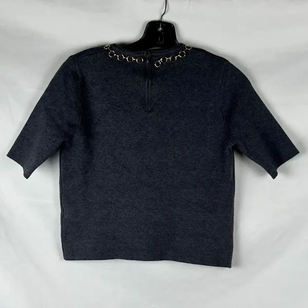 Zara Knit Short Sleeve Gold Chain Sweater Small - Image 2