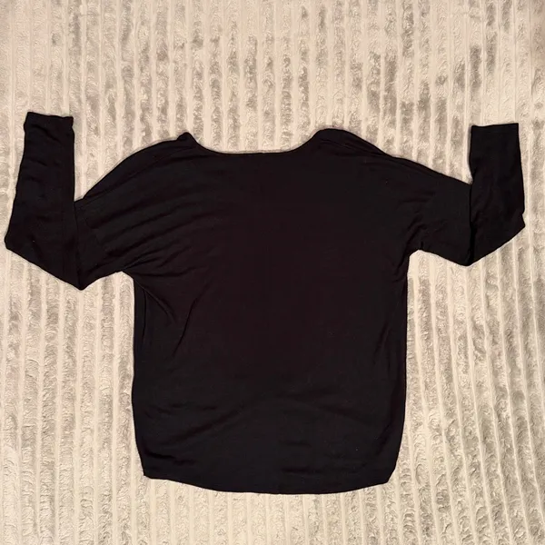 LOFT Womens Small Black V-Neck Twist Front Knot Long Sleeve Knit Top High Low - Image 7