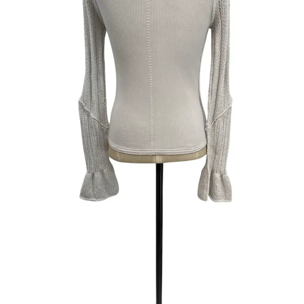 Free People Cuffing Season Top‎ Round-Neck Long-Sleeve Top White Size Medium - Image 11