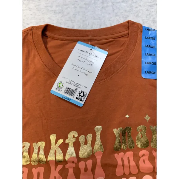 State of Mine Thankful Mama Graphic Tee Cayenne Rust Orange Gold Foil Large NWT‎ - Image 2