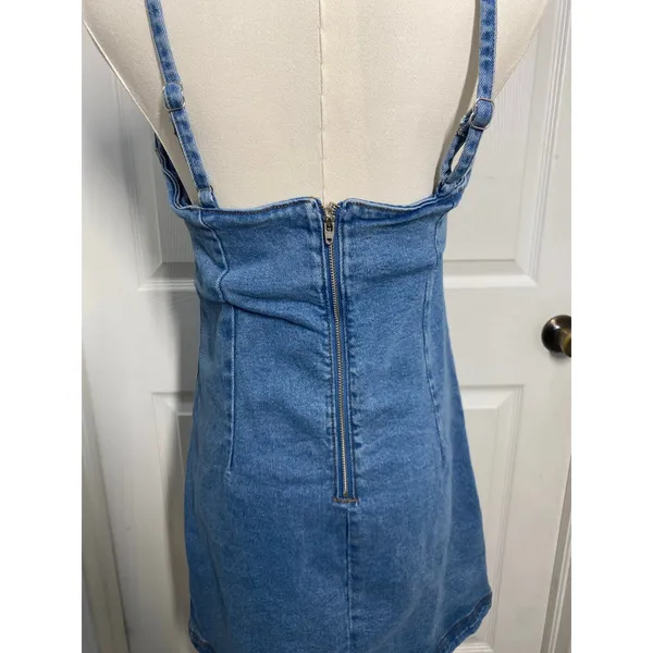 Lone Star Blue Mini Denim Dress Sz M Boho Western Festival Cowgirl - Image 5