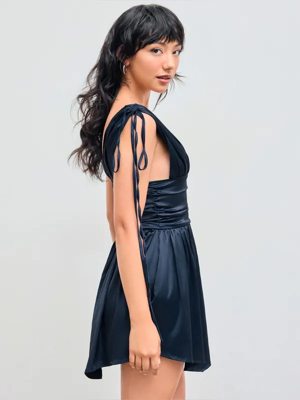 NWT Cider Solid Satin Ruched Mini Dress – Navy Blue – XL - Image 4