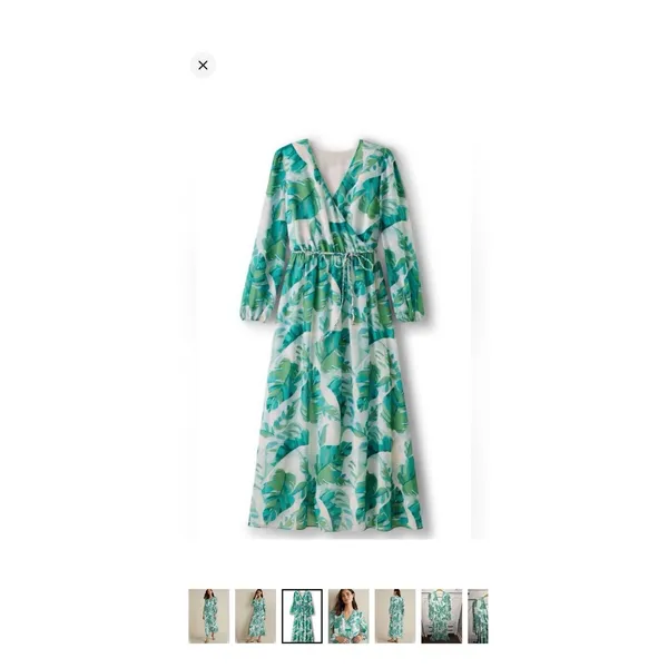 Soft Surroundings Kaia Maxi Dress Large Palm Print Flowy Faux Wrap Effortless - Image 4