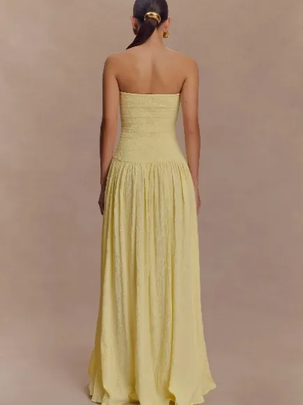 MESHKI maureenCotton Shirring Maxi Dress - Lemon, M - Image 2