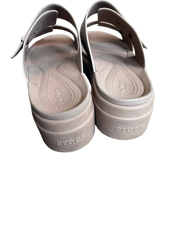 Crocs Taupe Double Buckle Platform Slide Sandals Flatform Comfort Size 8 Women's - Image 7