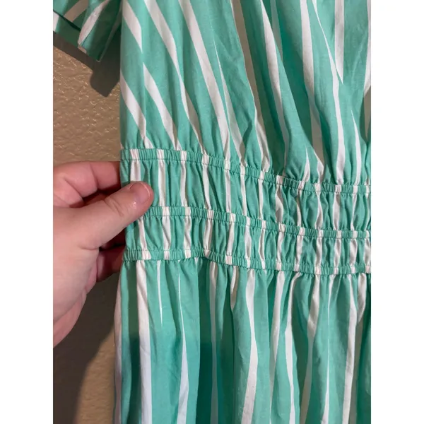 Isaac Mizrahi Live Size S Yarn Dye Striped Poplin Maxi Dress Green White A646863 - Image 5
