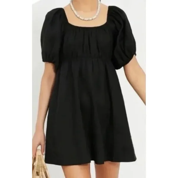 Pomander Place Ares Dress Linen Puff Short Sleeve Mini Black Size Medium - Image 4