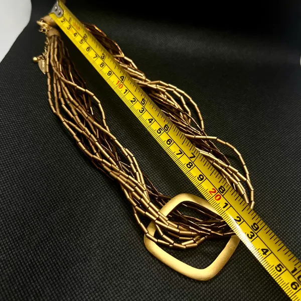 Vintage Gold Brown Tone Multi Strand Glass Bead Boho Necklace - Image 4