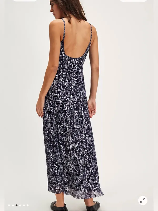 Free People Zoey Printed Maxi Dress Large Blue Polka Dot Boho Minimal Vacation - Image 2