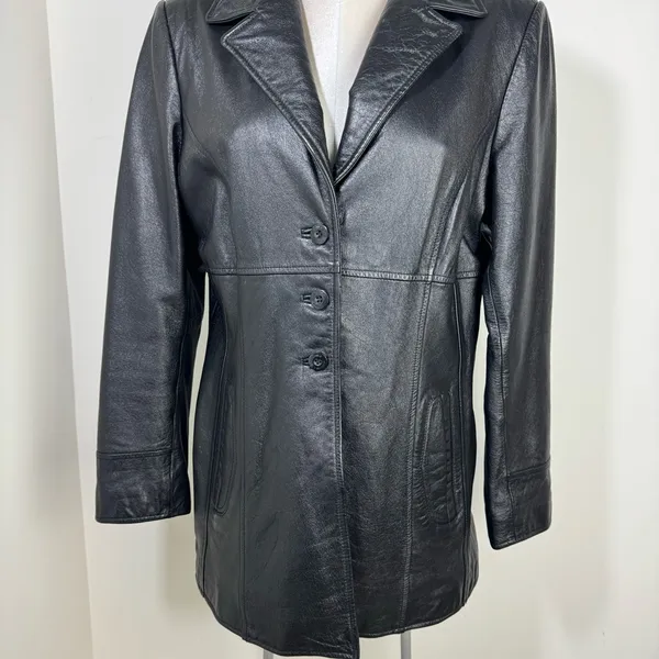 Wilson's Leather MAXIMA Genuine Leather Jacket Mid Length 90s Y2K Size Large Black - Image 3