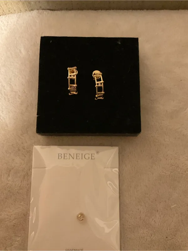 Beneige Gold Tone Linked Huggie Earrings - Gold - Image 2