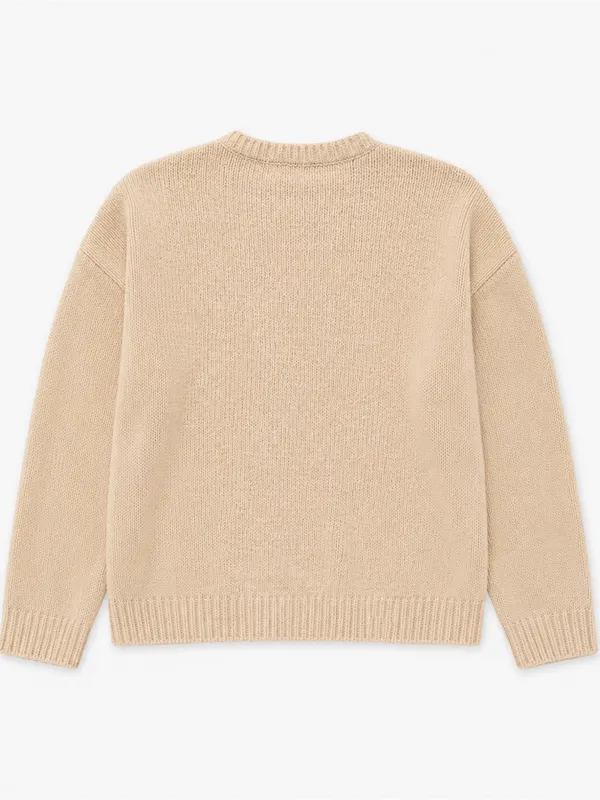 Natura Cream Chenille Knit Sweater Womens S Oversized Crewneck Pullover - Image 3