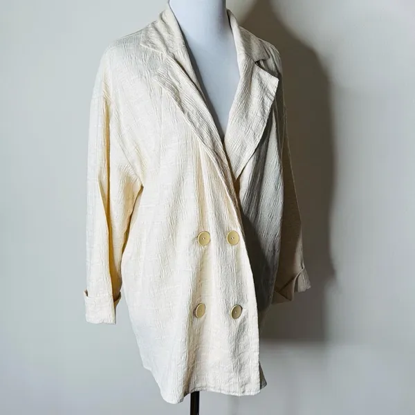 Zara Ivory Crinkled Oversized Relaxed Fit Blazer - Image 2