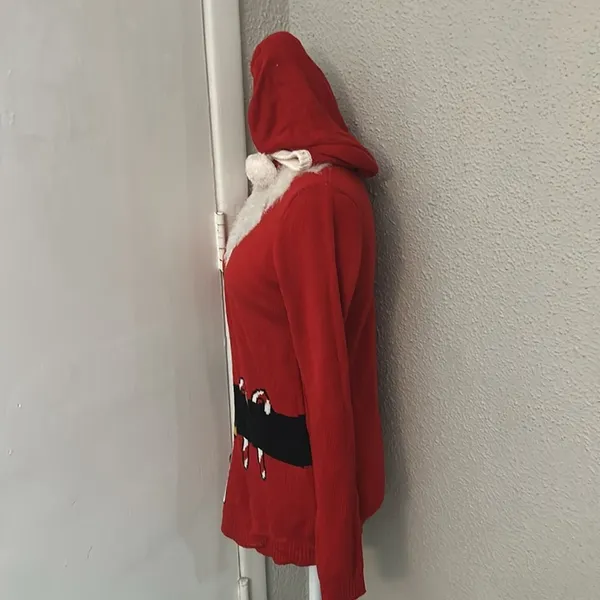 Rue21 Red/Black Holiday Christmas Santa Hooded Ugly Sweater S Cosplay Kidcore - Image 4