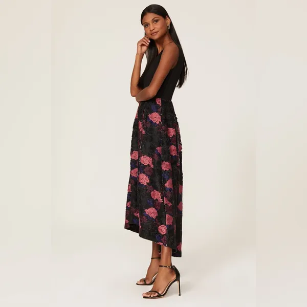 Hutch Lace Plunge Gown Black Floral Midi Dress Size 10 - Image 2