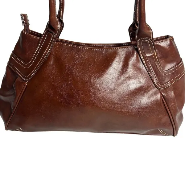 Nine West Women's‎ Brown Leather Shoulder Bag with Zip Closure - Image 2